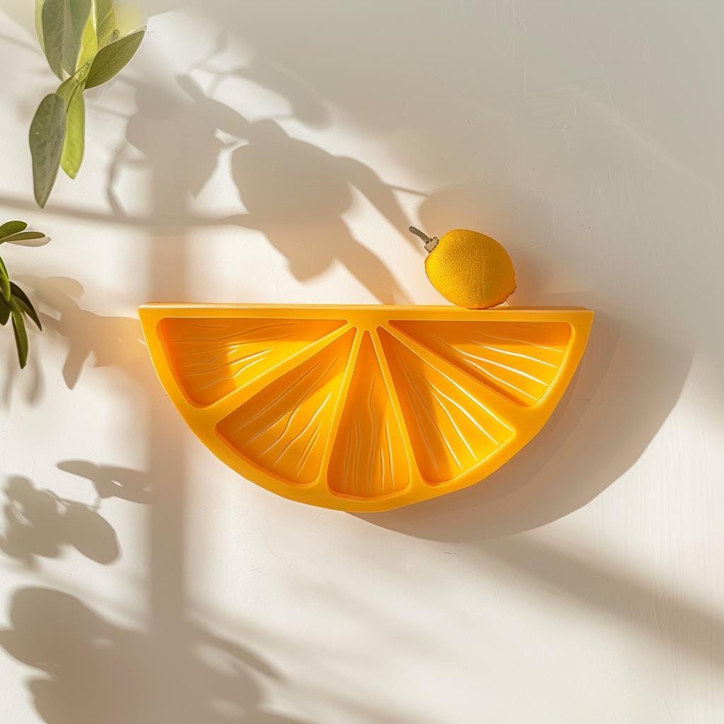 3D Printed Citrus Wall Shelf | Modern Fruit Inspired Floating Shelf Design | Unique Playful Home Decor