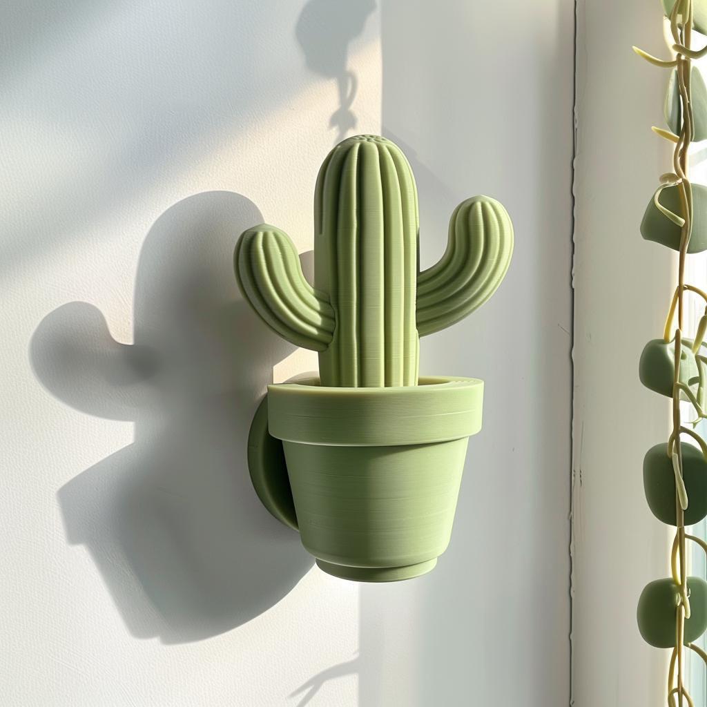 3D Printed Cactus Wall Decor | Modern Minimalist Plant Shaped Decoration