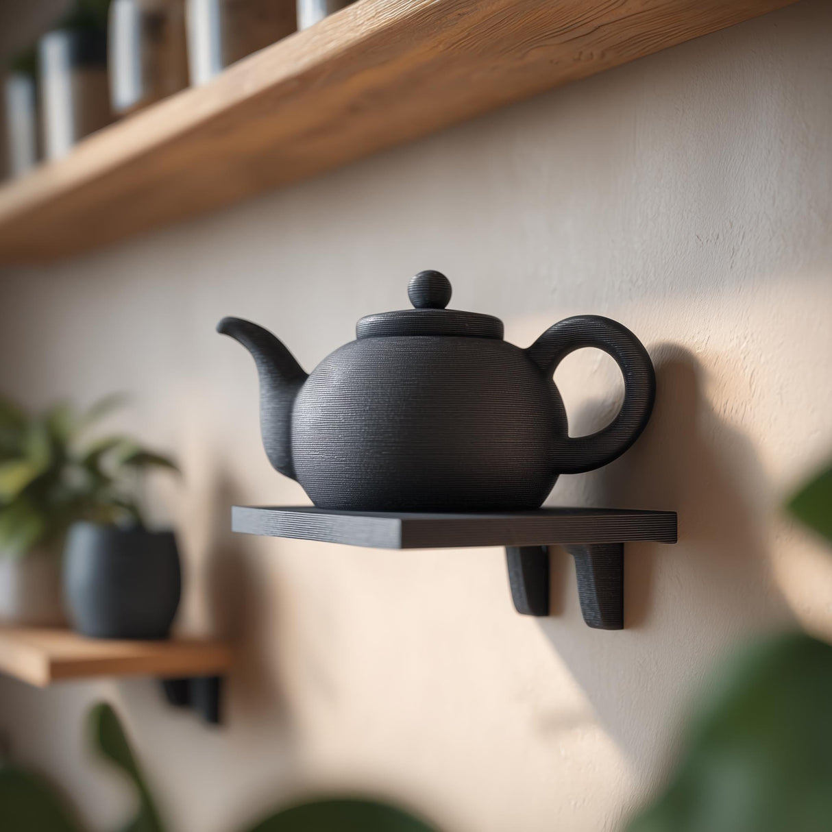 3D Printed Teapot Wall Shelf with Hidden Storage | Modern Kitchen Decor Accent for Tea Lovers, Entryway Keys and Small Treasures Organizer