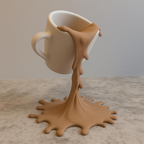 Floating Spilling Coffee Cup | 3D Printed Coffee Illusion Sculpture Kitchen Decor | Coffee Bar Display Optical Illusion Unique Lover Gift