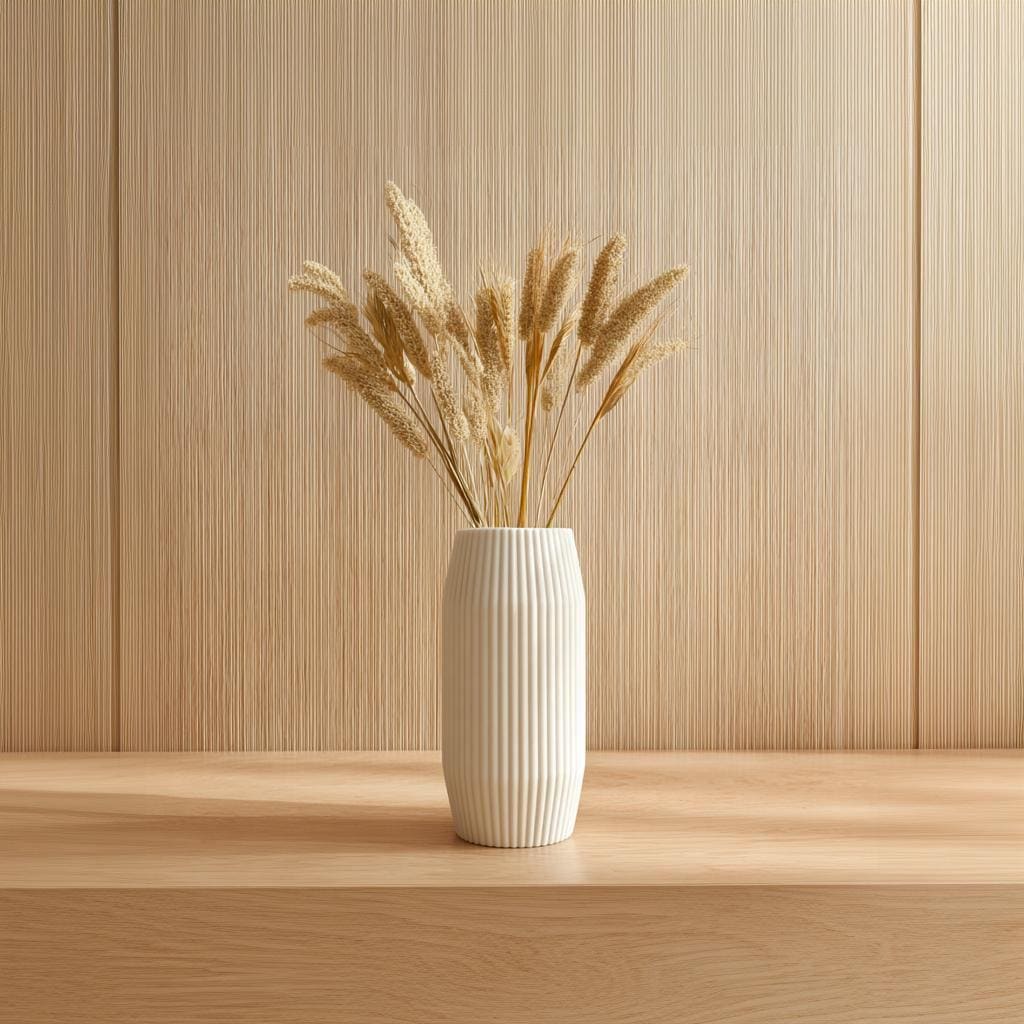 3D Printed Ribbed Vase | Modern Minimalist Vase for Dried Flowers | Geometric Decorative Home Accent