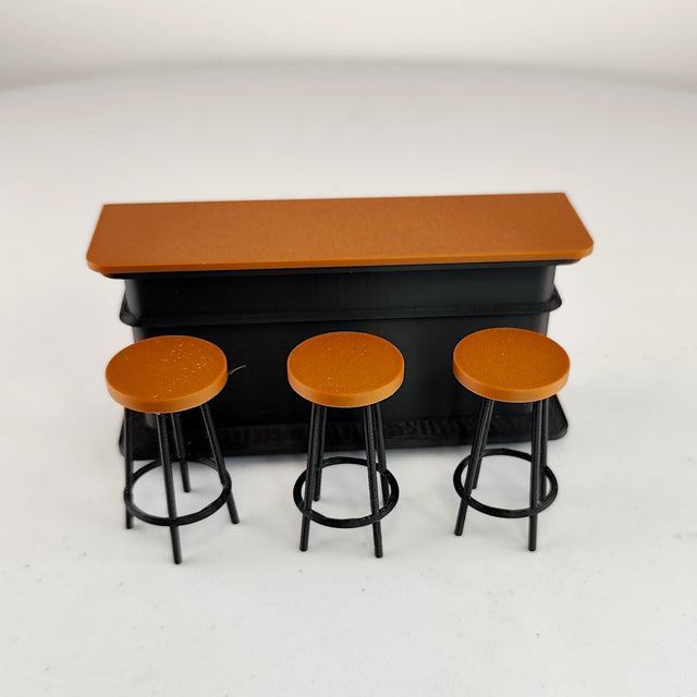 Miniature Bar Counter Set 1:12 Scale Dollhouse Bar | Tiny Bar Furniture Mini Bar Scene | Pub & Stools