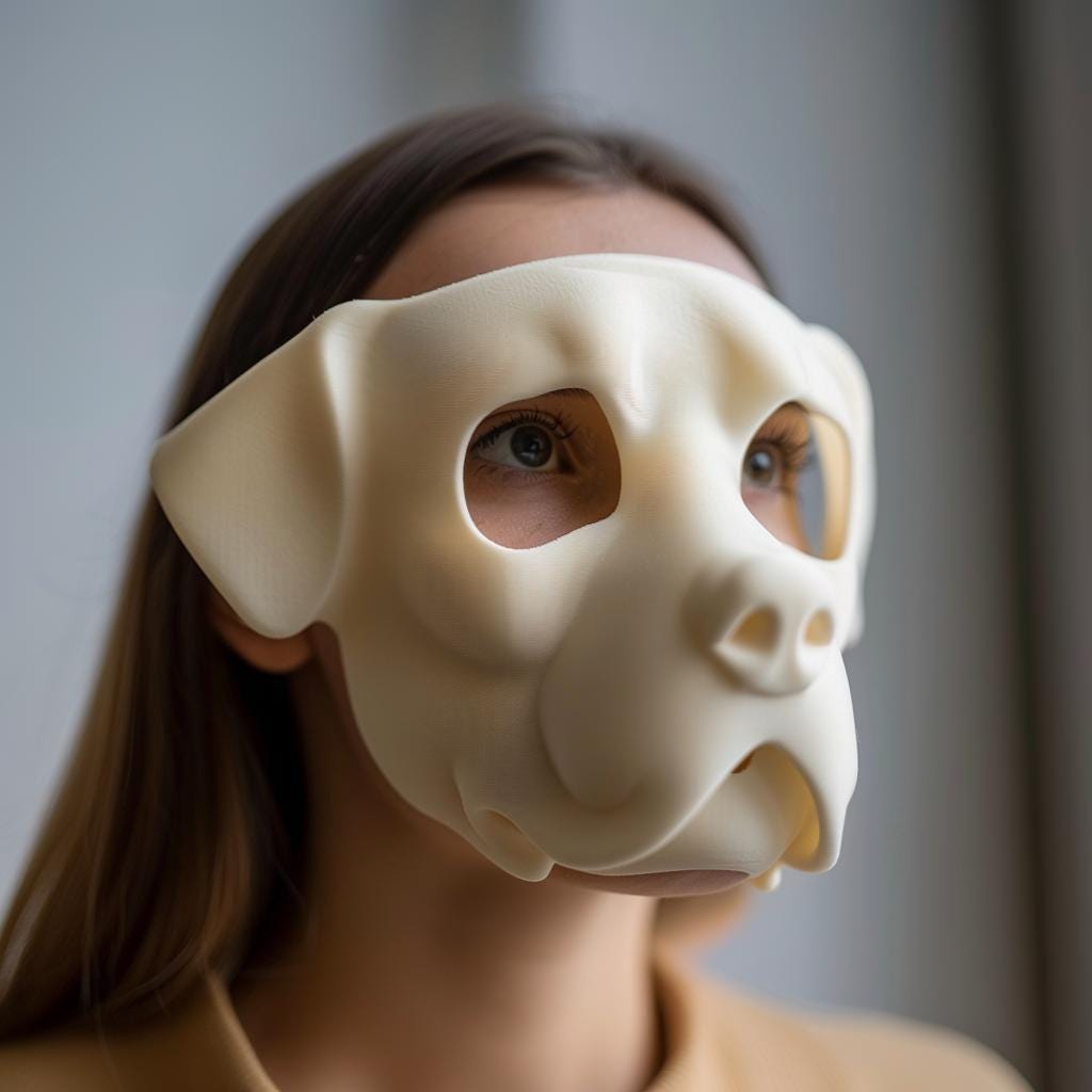 3D Printed Bulldog Face Mask | Minimalist Dog Mask for Adults | Unique Animal Cosplay Accessory | Modern 3D Print Halloween Costume Prop