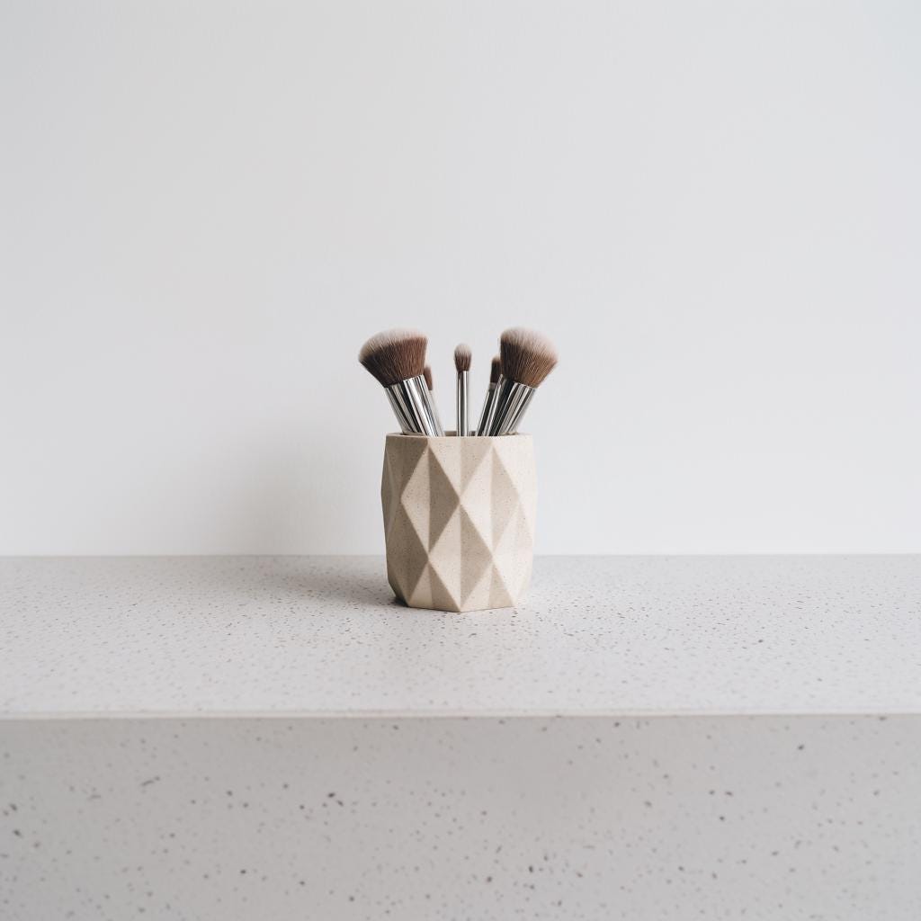 3D Printed Geometric Brush Holder | Modern Faceted Makeup Organizer | Minimalist Pen Cup | PLA Plastic Desk or Vanity Flowers Storage