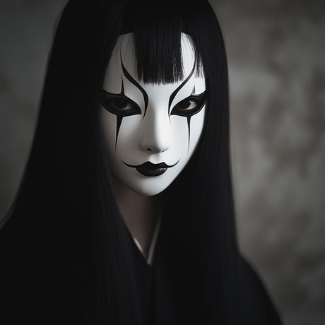 Japanese Ghost Mask | Horror Cosplay Mask | 3D Printed Theater Mask | Gothic Phantom Haunting Halloween Mask | Creepy Spirit Mask