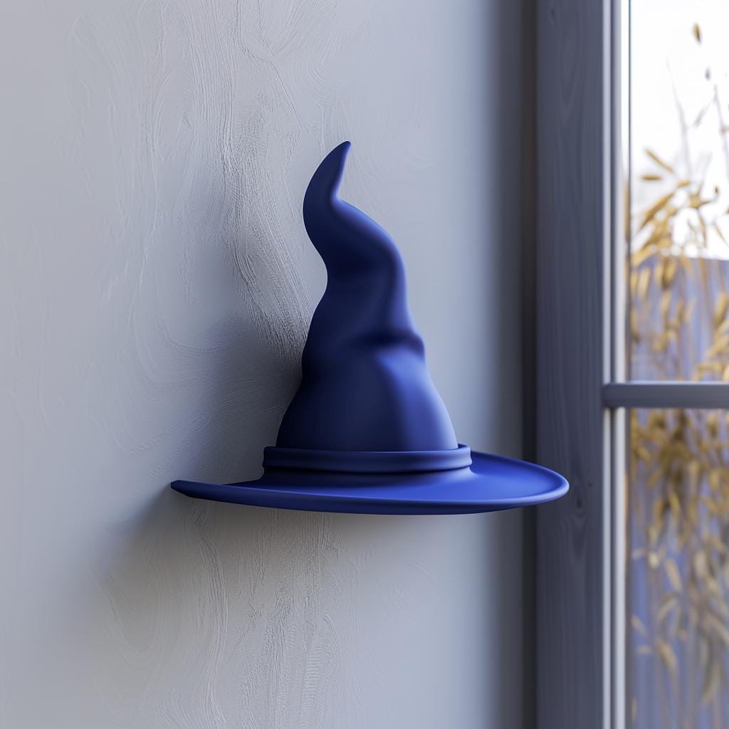 3D Printed Wizard Hat Wall Shelf | Magical Floating Witch Hat Decor | Unique Minimalist Wall Accent for Modern Home Interiors and Offices
