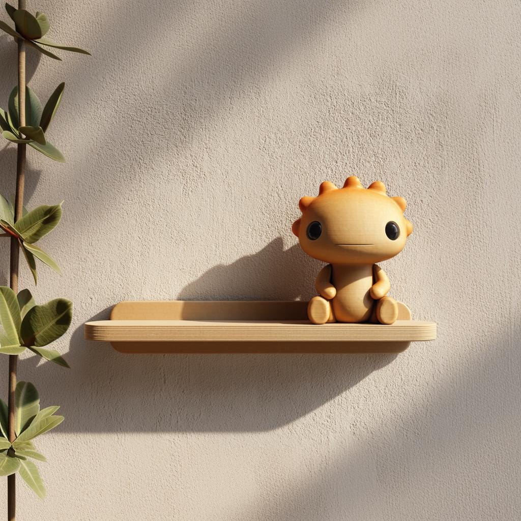 3D Printed Sun Critter Wall Shelf | Minimal Character Floating Ledge Display | Cute Modern Wall Decor Accent for Kids Rooms and Cozy Homes