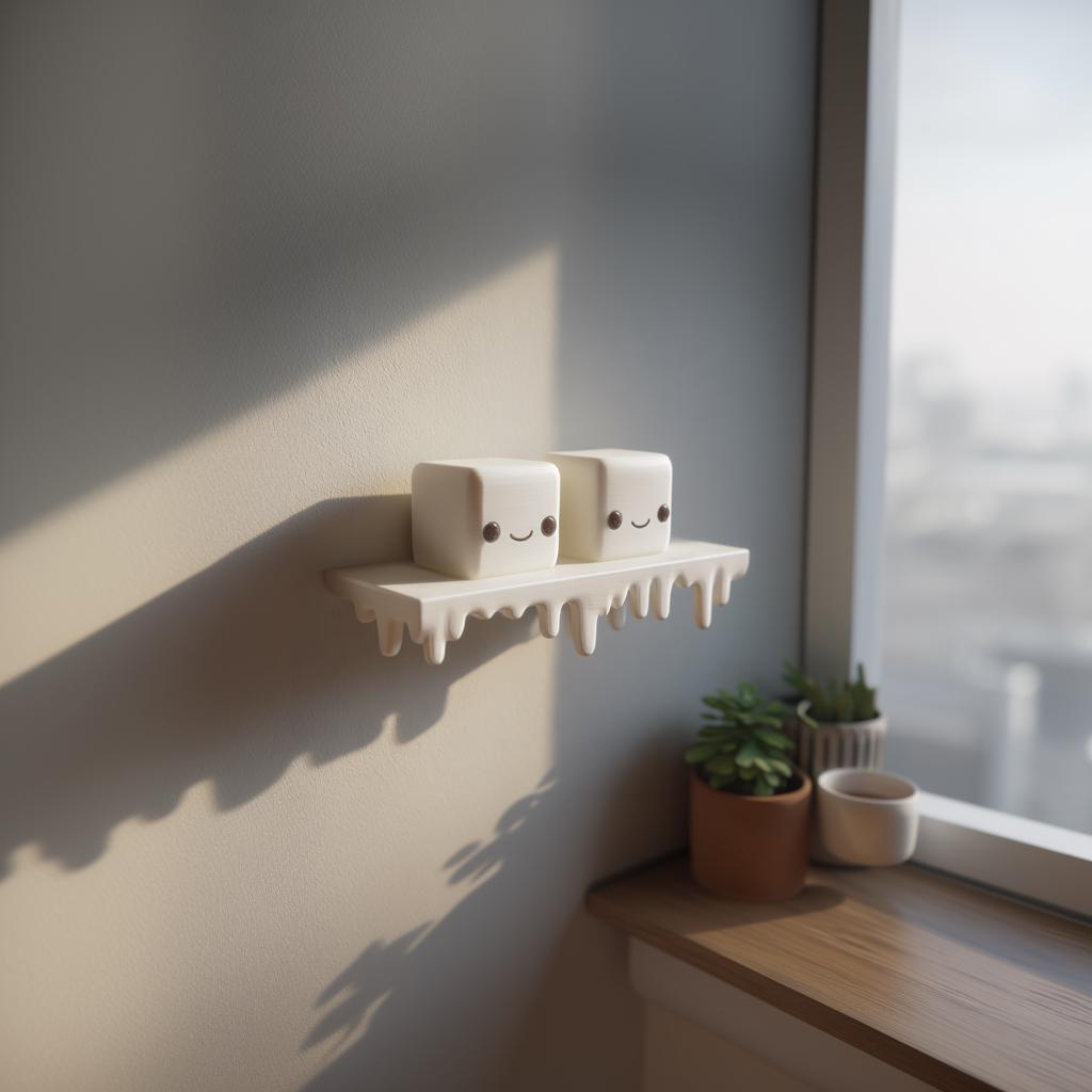 3D Printed Kawaii Dripping Wall Shelf Decor with Marshmallow Characters | Melting Display Ledge for Bedroom | Gaming | Home Office Studio