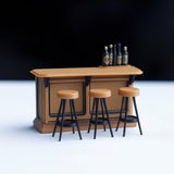 Miniature Bar Counter Set 1:12 Scale Dollhouse Bar | Miniature Bar & Stools Dollhouse Pub Scene | Tiny Bar Furniture Modern Mini Bar Diorama