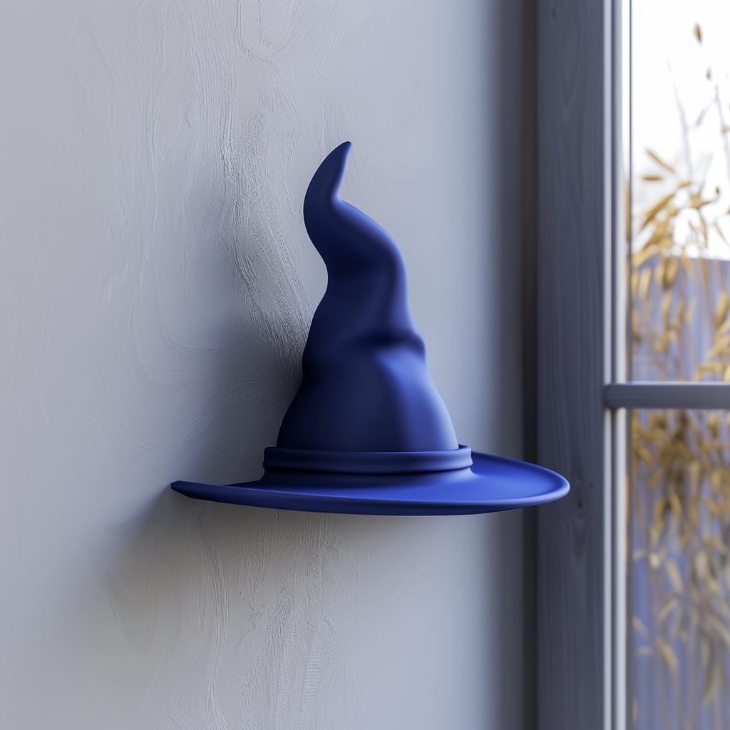 3D Printed Wizard Hat Wall Shelf | Magical Floating Witch Hat Decor | Unique Minimalist Wall Accent for Modern Home Interiors and Offices