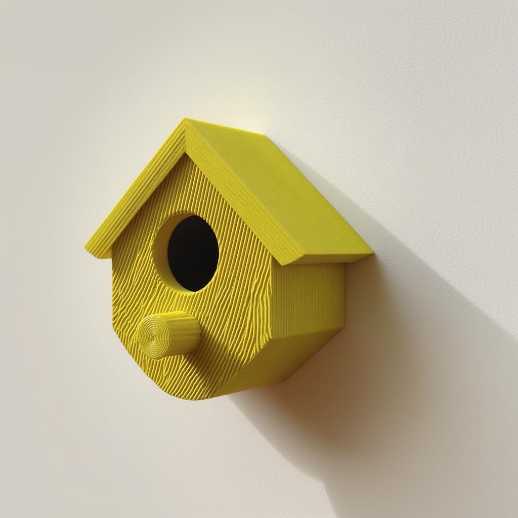 3D Printed Birdhouse Wall Decor with Removable Roof | Minimalist Bird House Sculpture with Perch for Hidden Key Storage and Entryway Accent