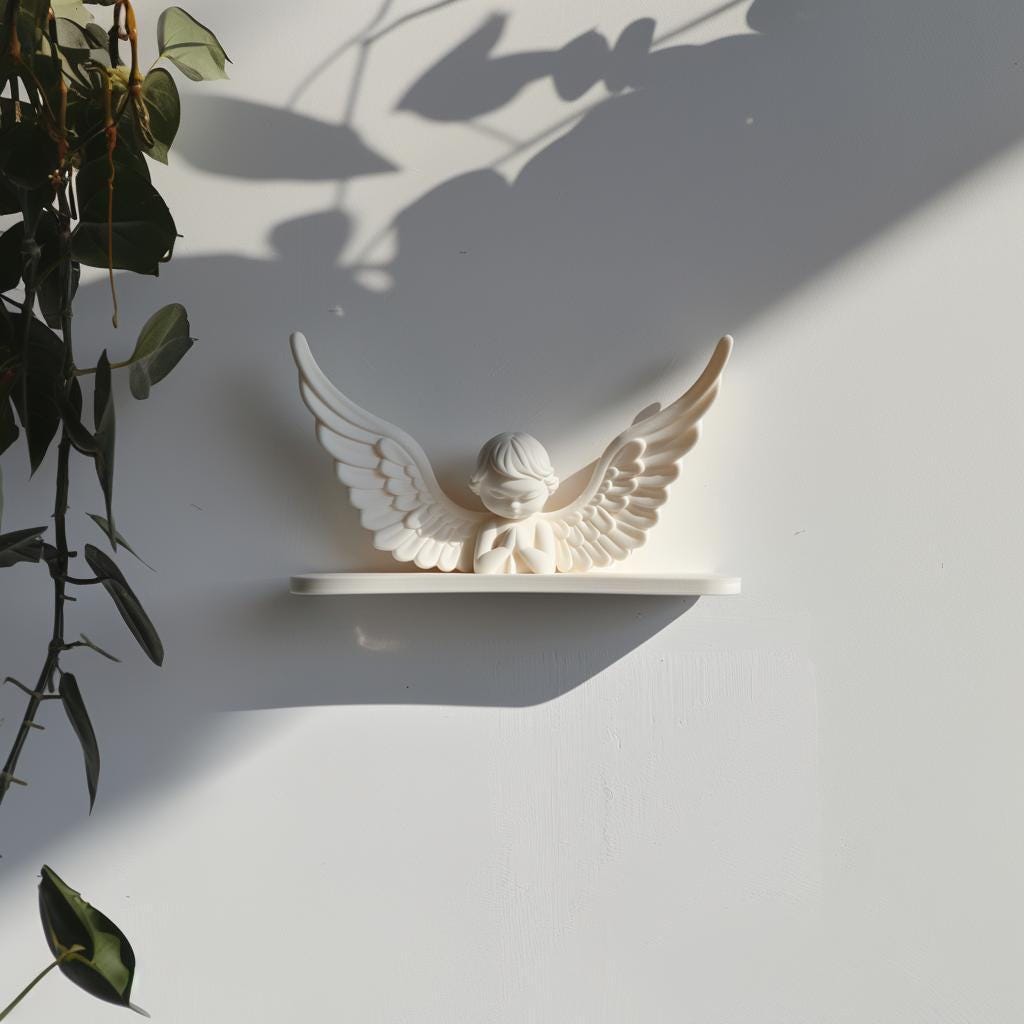 3D Printed Angel Wall Shelf | Modern Minimalist Angel Wings Decor | Unique 3D Printed Floating Wall Ledge for Cozy Contemporary Interiors