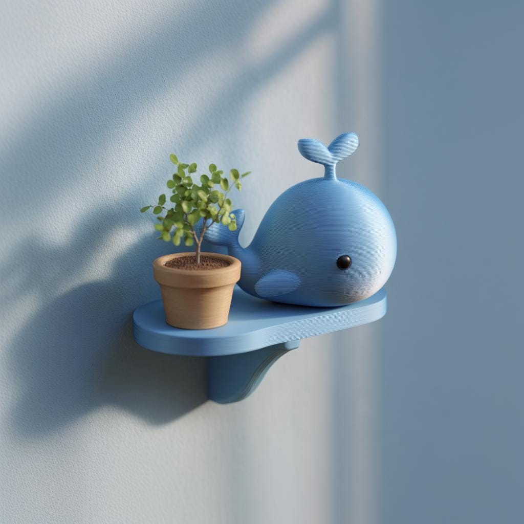 3D Printed Whale Wall Shelf - 3D Printed Wall Storage