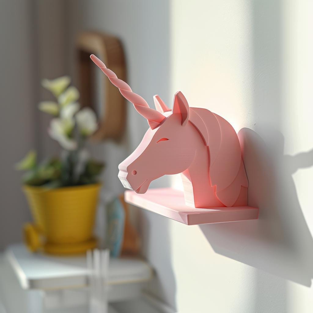 3D Printed Unicorn Wall Shelf | Magical Floating Kids Room Decor | Cute Minimalist Display Ledge for Playful Contemporary Modern Home Spaces