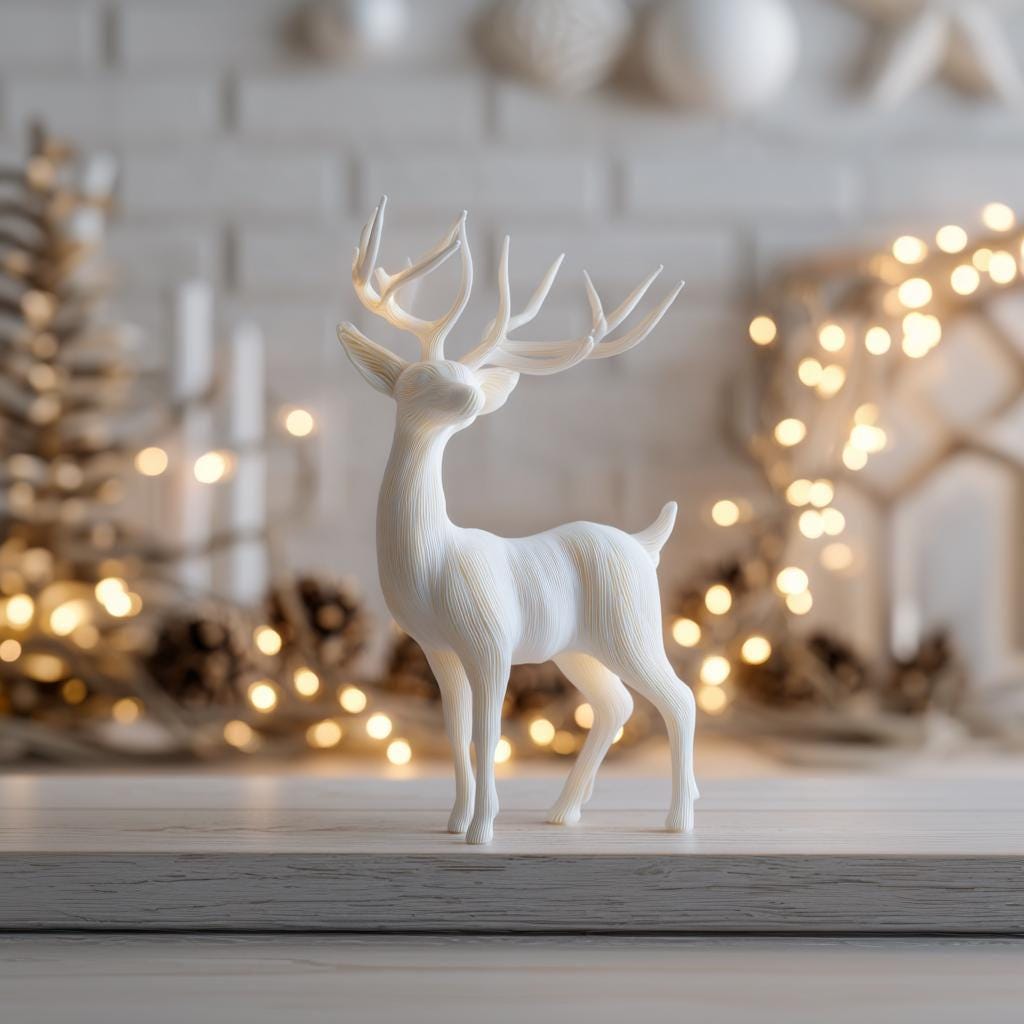 3D Printed Deer Sculpture | Minimalist Reindeer Figurine | Modern Holiday Home Decor