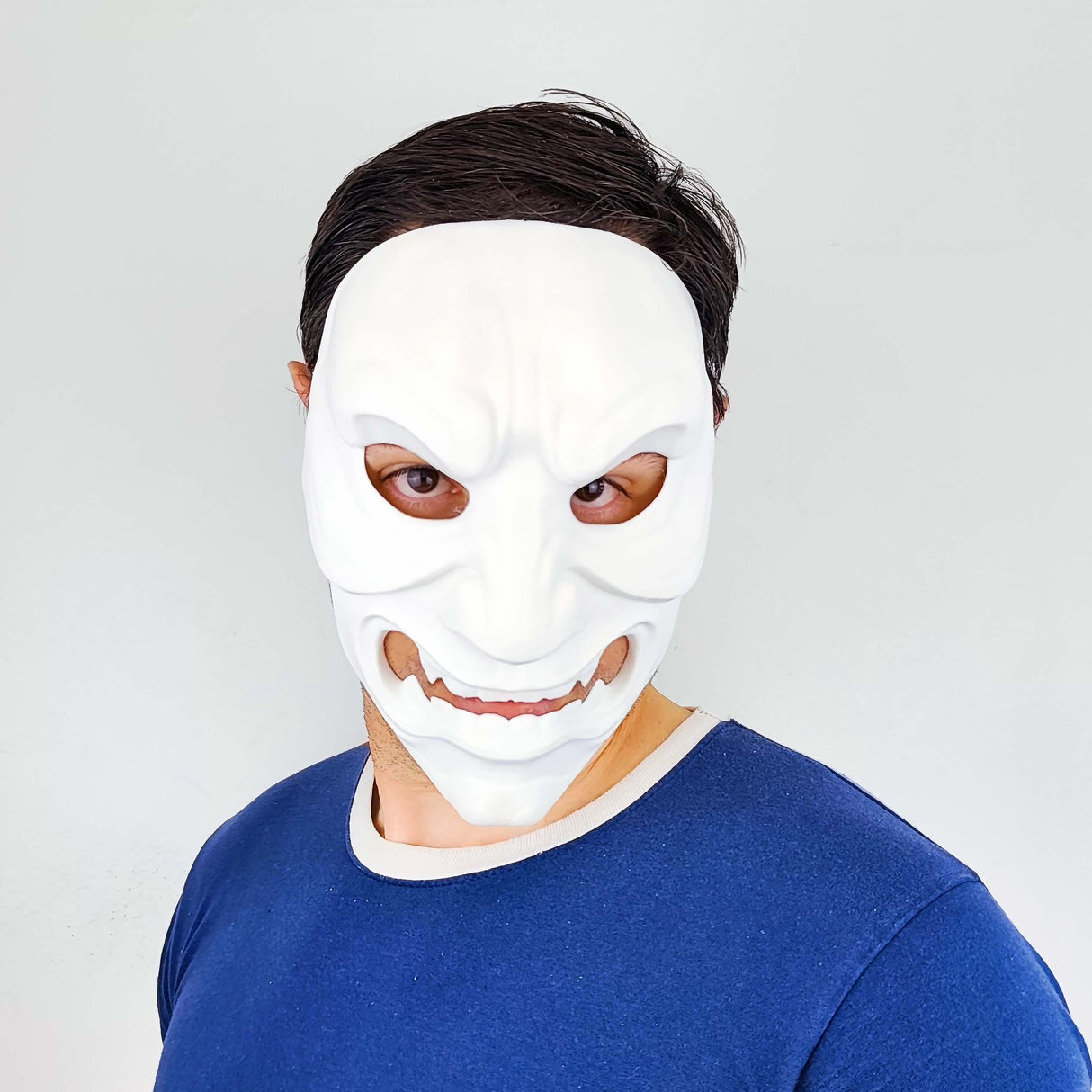 Full Oni Samurai Mask | 3D Printed Demon Mask | Japanese Warrior Cosplay | White Oni Mask | Halloween Costume | Scary Face Mask Gift for Him