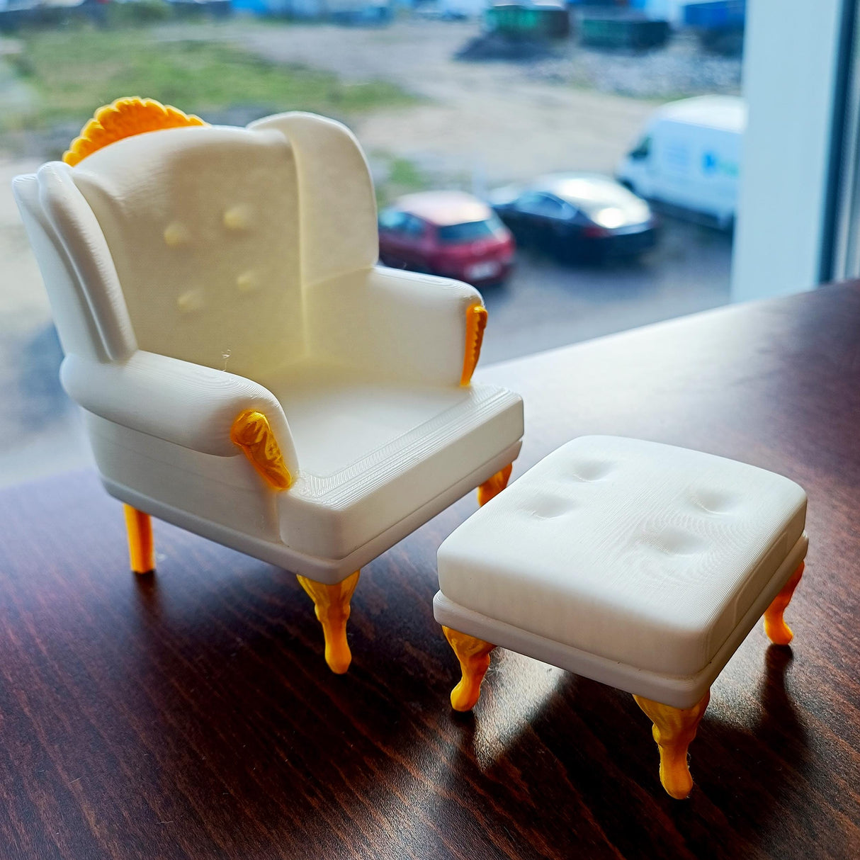 Dollhouse Sofa & Ottoman | 1:12 Scale Miniature Furniture | 3D Printed Victorian Chair | Elegant Dollhouse Decor | Miniature Armchair