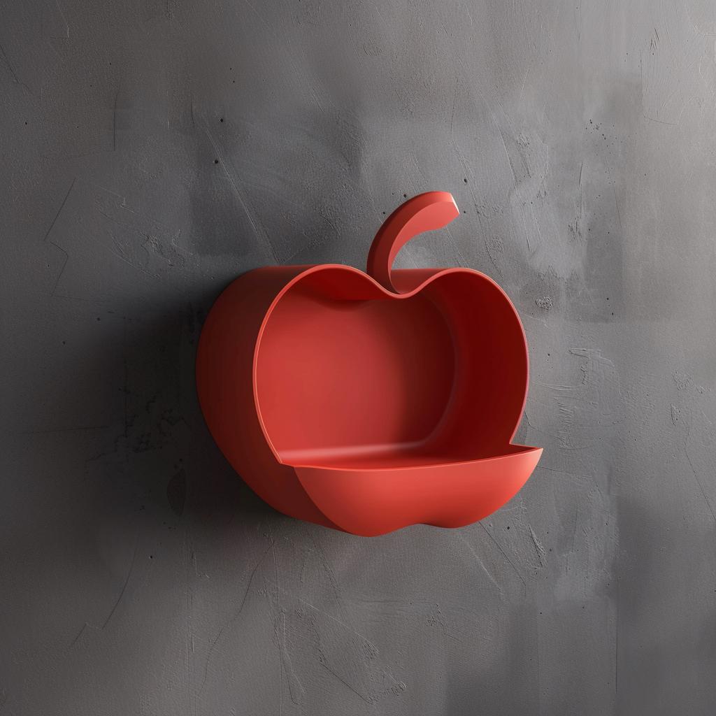 3D Printed Apple Wall Shelf | Modern Fruit Inspired Floating Shelf Design | Unique Playful Home Decor