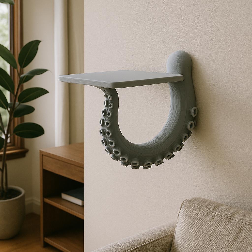 Octopus Tentacle Wall Shelf | Nautical 3D Printed Shelf | Sea Creature Floating Shelf | Coastal Wall Decor | Marine-Inspired Home Accent