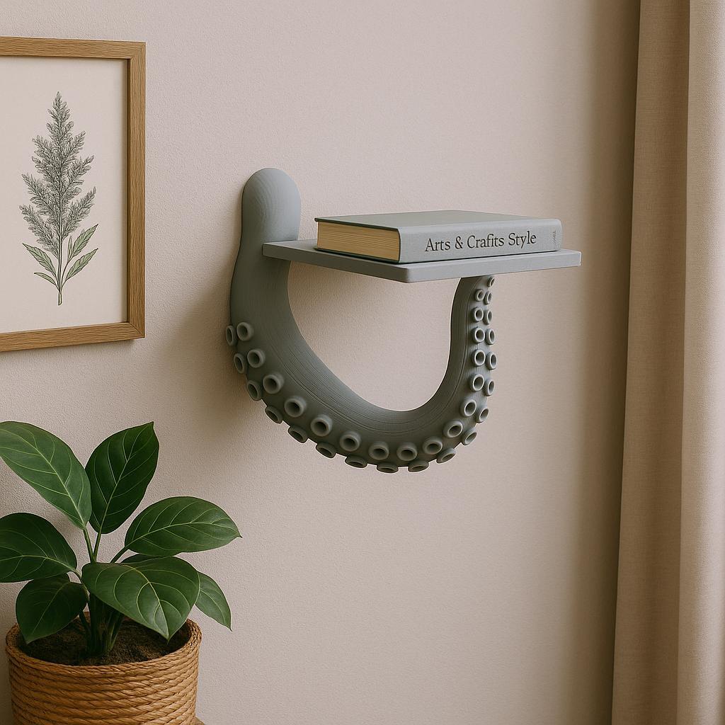 Octopus Tentacle Wall Shelf | Nautical 3D Printed Shelf | Sea Creature Floating Shelf