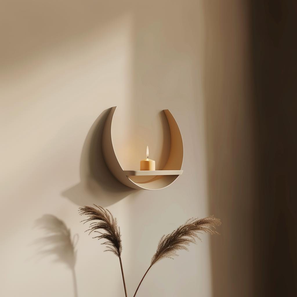 3D Printed Crescent Moon Wall Shelf | Modern Minimalist Floating Shelf Design | Unique Lunar Home Decor Accent