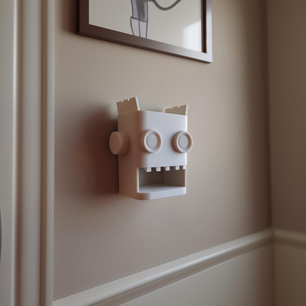 3D Printed Robot Wall Organizer Decor | Fun Rectangular Head Storage Niche for Kids Room, Entryway Keys, Mail and Small Everyday Home Items