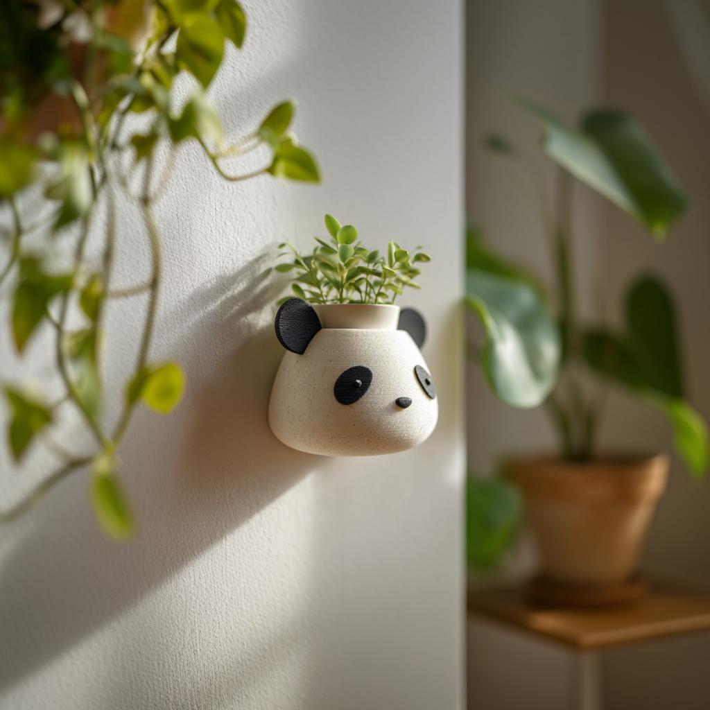 3D Printed Panda Wall Planter | Animal Face Hanging Pot for Nursery | Minimal Wall Decor for Modern Kids Rooms and Playroom Spaces at Home