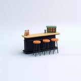 Miniature Bar Counter Set 1:12 Scale Dollhouse Bar | Tiny Bar Furniture Mini Bar Scene | Pub & Stools