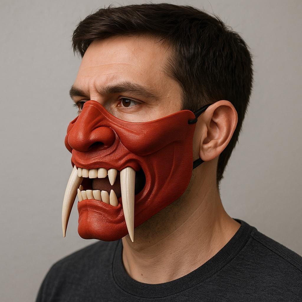 Two-Color Oni Half Face Mask | 3D Printed Demon Mask | Cosplay Samurai Mask | Halloween Costume Mask | Japanese Oni Mask | Gift for Him
