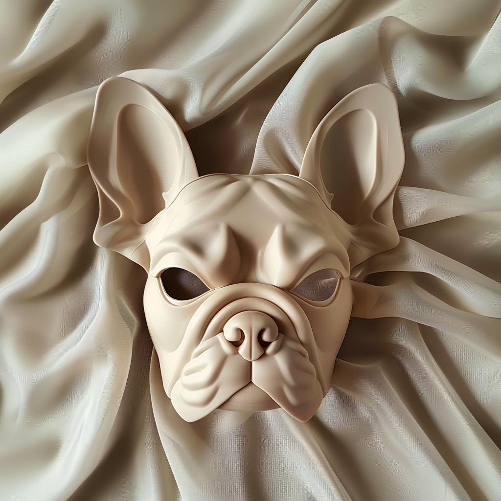 3D Printed Bulldog Mask | Modern Dog Face Sculpture | French Bulldog Cosplay Prop | Unique Animal Art Decor and Costume Accessory