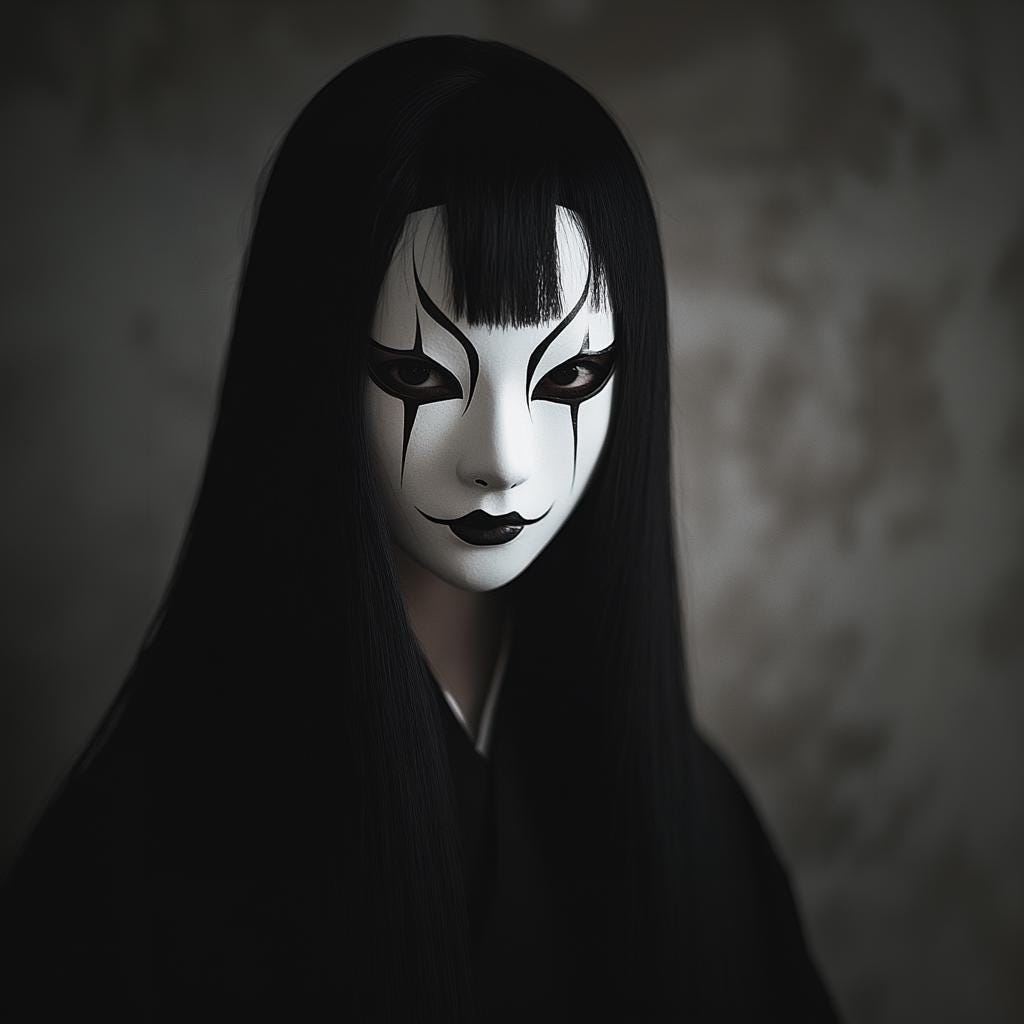 Japanese Ghost Mask | Horror Cosplay Mask | 3D Printed Theater Mask | Gothic Phantom Haunting Halloween Mask | Creepy Spirit Mask