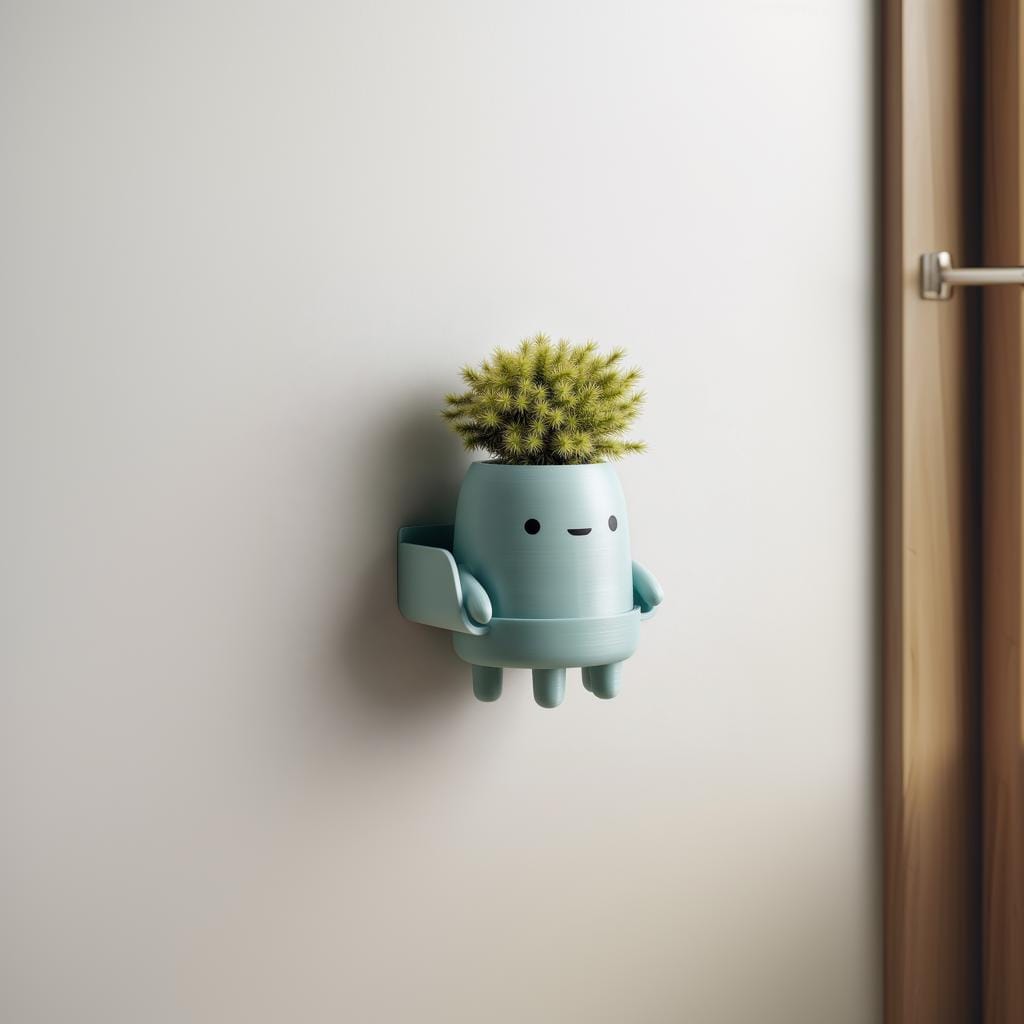 3D Printed Character Wall Planter Shelf | Cute Kawaii Wall Mounted Pot | Minimal Playful Decor Accent for Small Plants in Entryway or Office