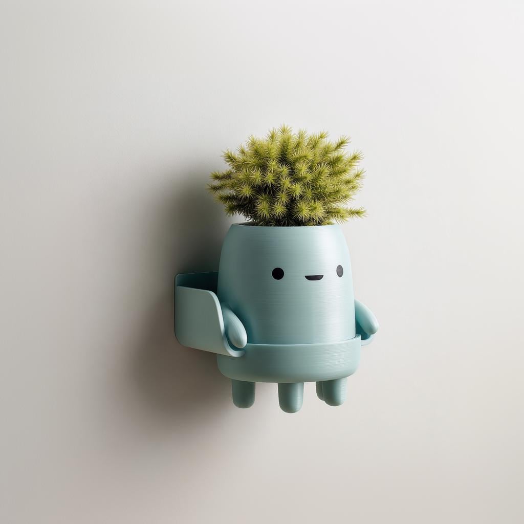 3D Printed Character Wall Planter Shelf | Cute Kawaii Wall Mounted Pot | Minimal Playful Decor Accent for Small Plants in Entryway or Office