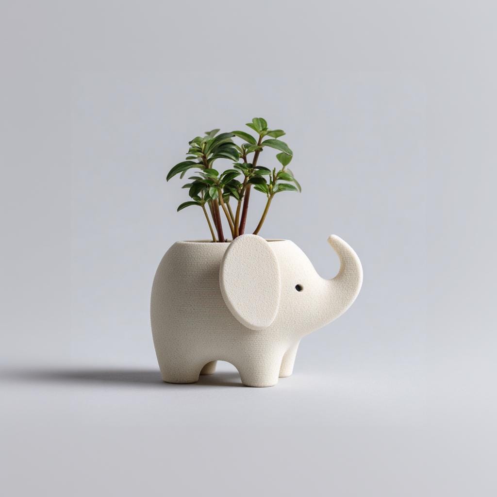 minimal planter pot 3D Printed Elephant Planter Pot | Minimal Animal Succulent Vase for Desk and Shelf