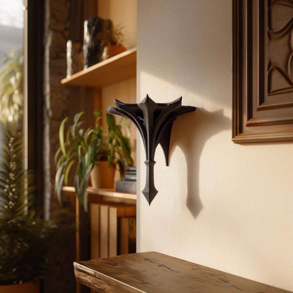 3D Printed Gothic Wall Shelf Bracket | Fantasy Spire Floating Wall Decor | Dark Minimal Display Ledge for Books, Candles and Collectibles