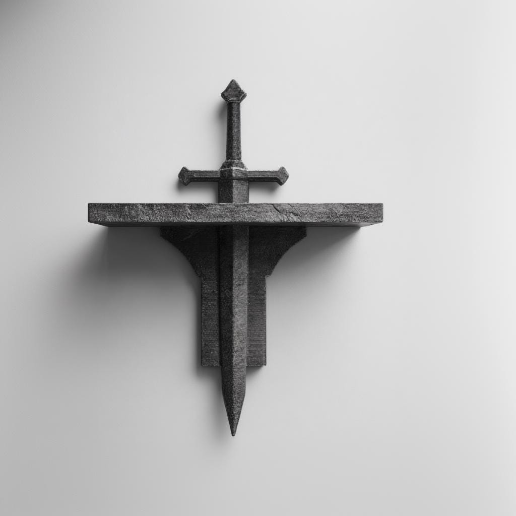 3D Printed Sword Wall Shelf with Removable Blade | Gothic Fantasy Floating Display | Unique Wall Decor for Game Room, Office, Bedroom Walls