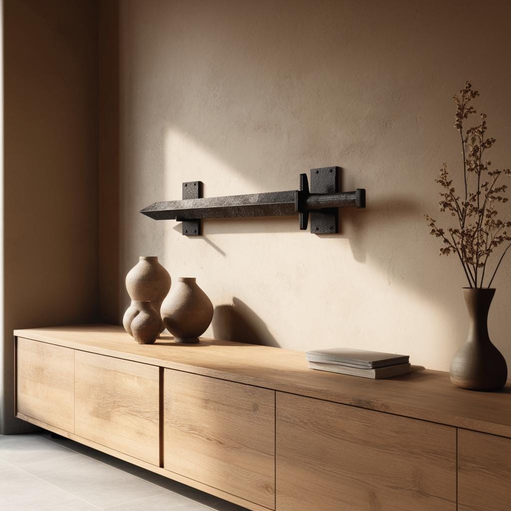 3D Printed Decorative Wall Sword with Two Holders | Fantasy Stone Style Resin Look Display Prop for Living Room, Office or Game Room Decor