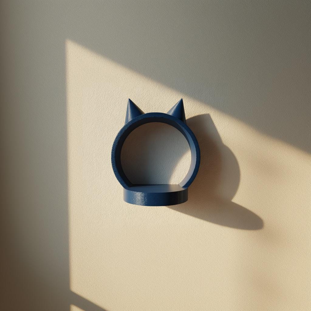 3D Printed Cat Ears Wall Shelf | Minimal Round Floating Ledge | Cute Modern Wall Decor Accent for Bedroom, Nursery, Kids Room or Playroom