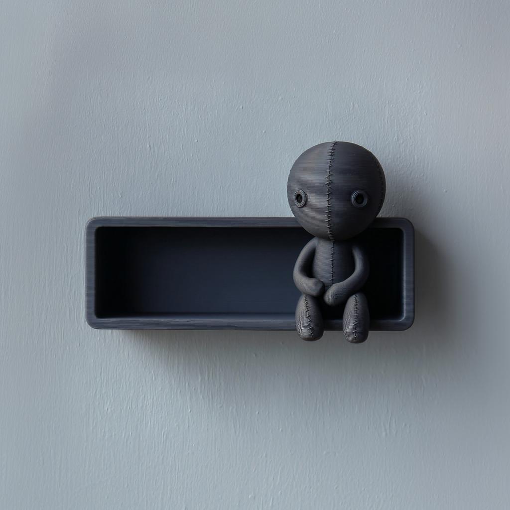 3D Printed Grim Stitch Doll Wall Shelf | Dark Fantasy Floating Ledge Display | Gothic Wall Decor Accent for Cozy Bedroom Gaming Room Office