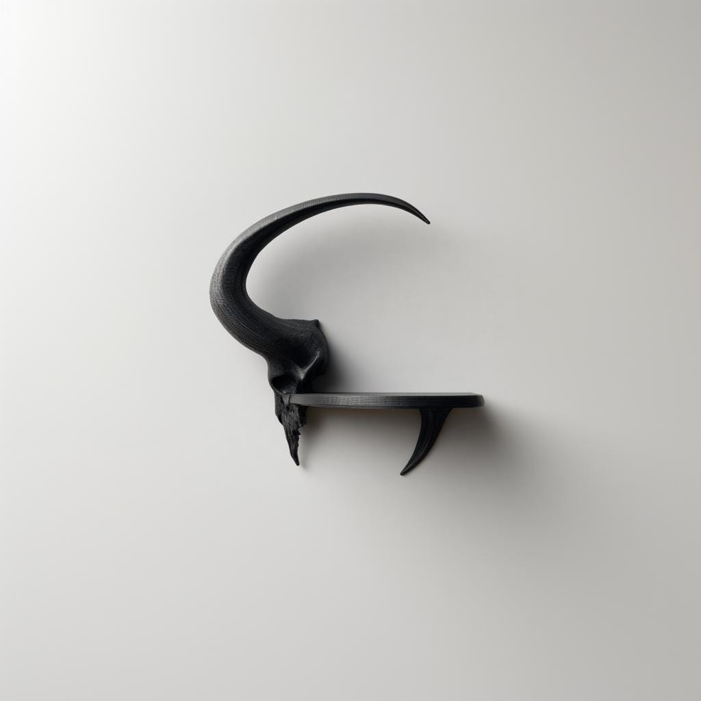 3D Printed Ram Skull Wall Shelf | Dark Fantasy Horned Floating Ledge | Gothic Room Decor Accent | Bedroom Gaming Setup | Home Entry Decor