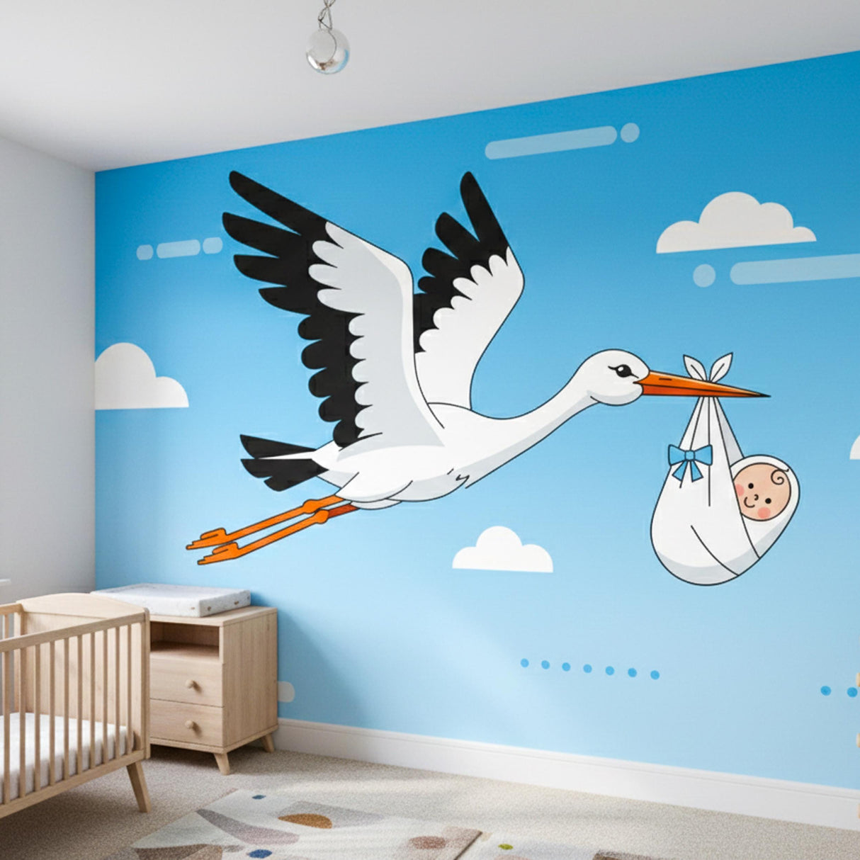 Stork With Baby Wall Decal | Nursery Sticker
