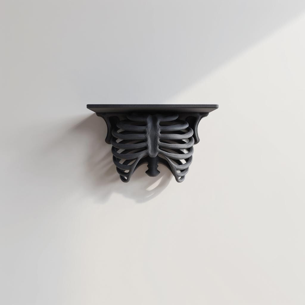 3D Printed Ribcage Wall Shelf | Gothic Spine Console Ledge | Dark Anatomical Horror Decor for Skulls, Candles, Crystals & Books Display