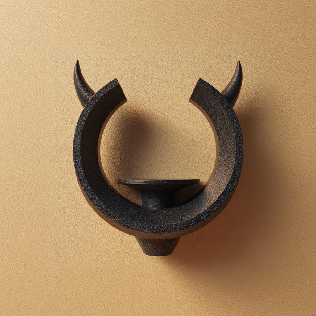 3D Printed Horn Ring Wall Shelf | Dark Fantasy Crescent Horn Altar Ledge | Gothic Minimal Floating Wall Decor for Crystals and Candles Home
