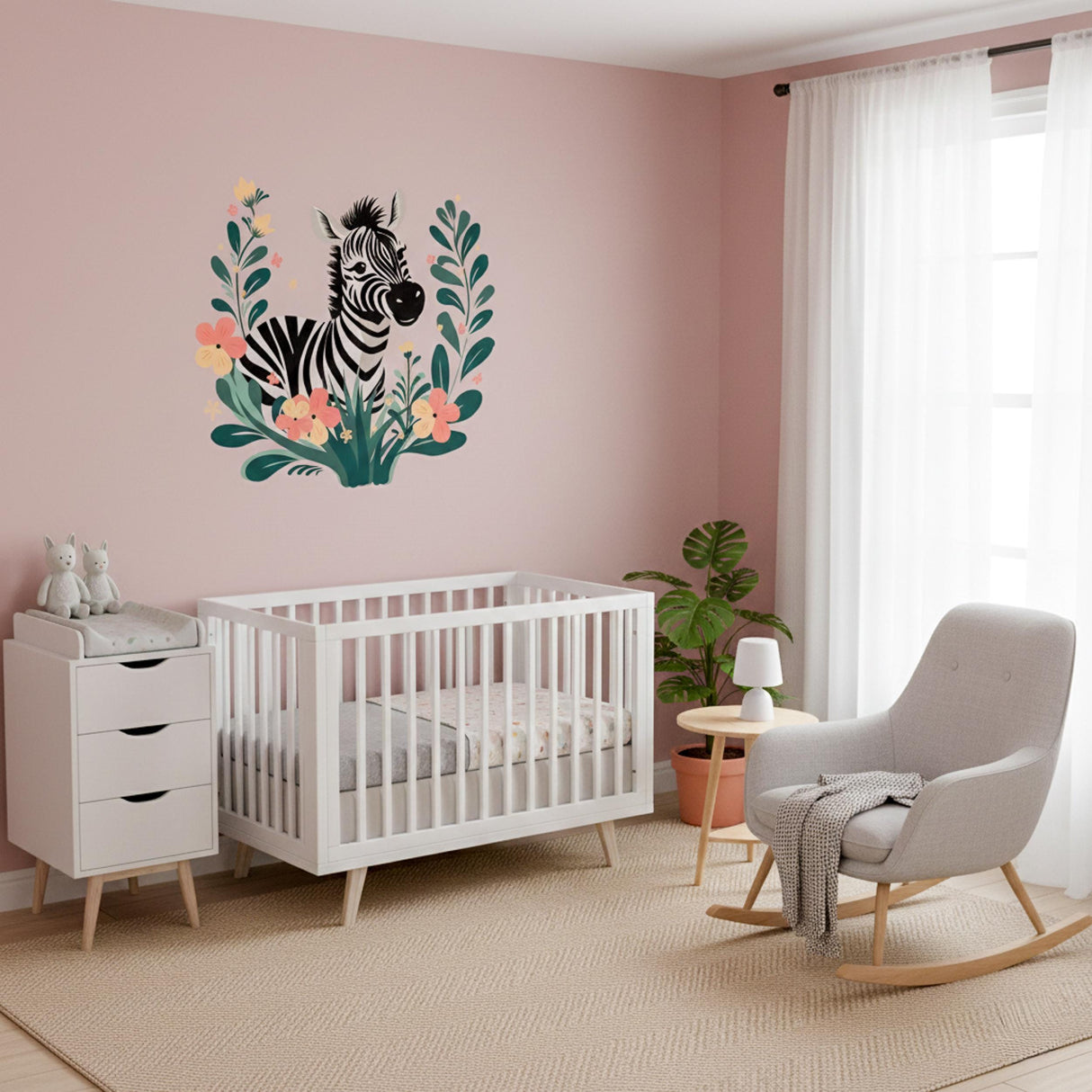 Boho Zebra Wall Decal | Floral Safari Nursery Decor