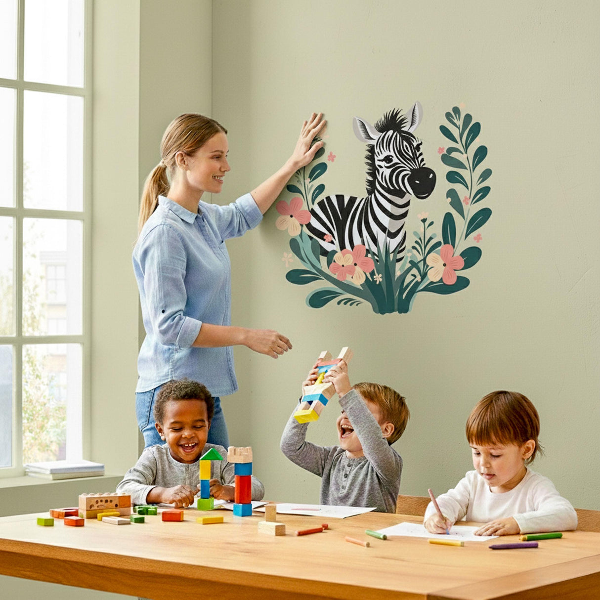 Boho Zebra Wall Decal | Floral Safari Nursery Decor