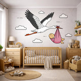 Stork Delivering Baby Girl | Nursery Wall Decal