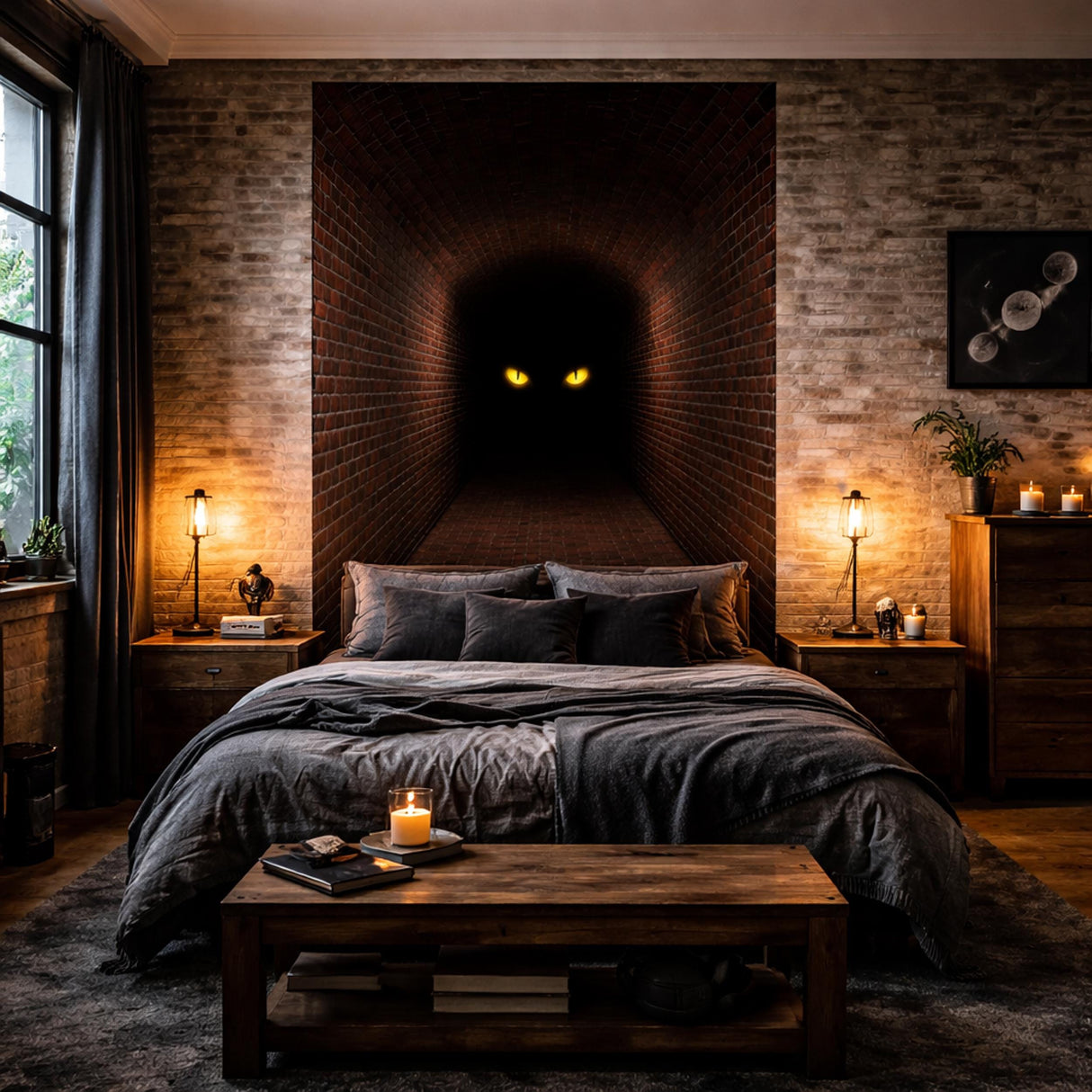 3D Mystery Tunnel Wall Decal | Dark Brick Hallway Mural