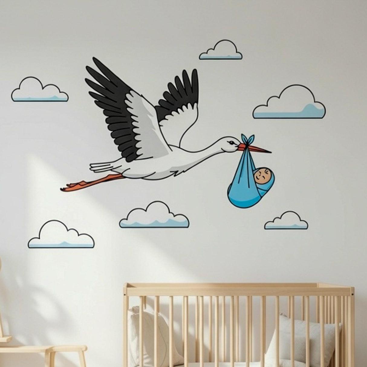 Stork Delivering Baby Boy | Nursery Wall Decal