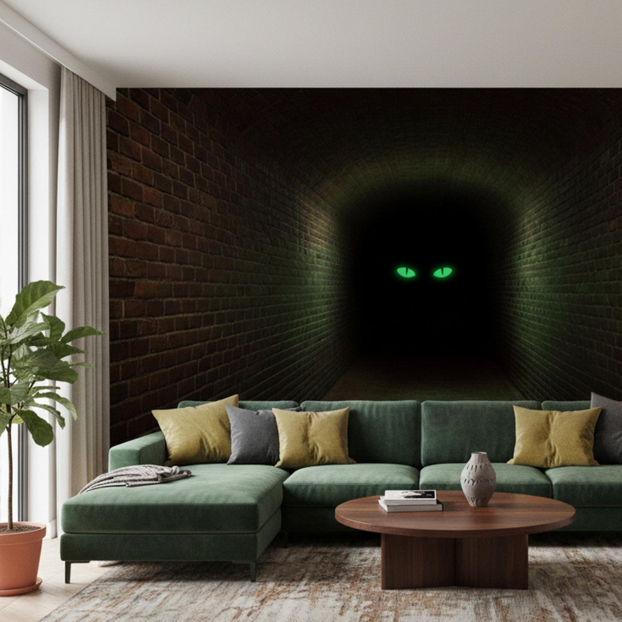 3D Mystery Tunnel Wall Decal | Dark Brick Hallway Mural