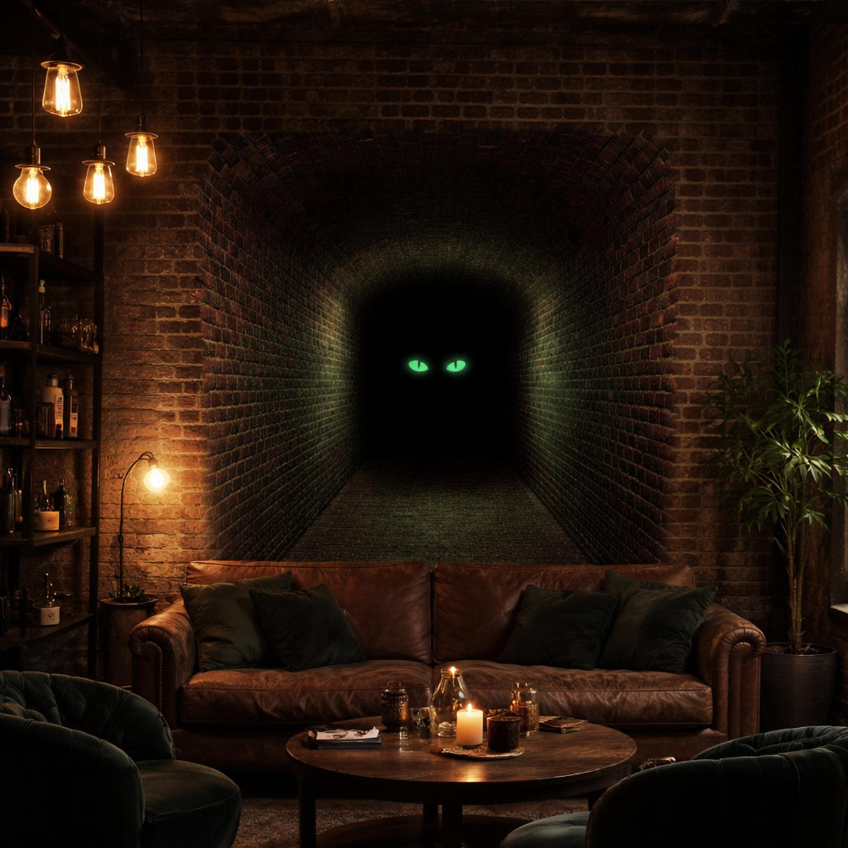 3D Mystery Tunnel Wall Decal | Dark Brick Hallway Mural